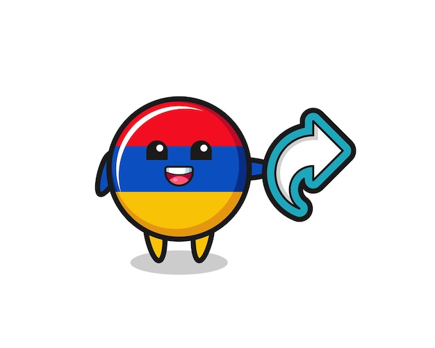 La simpatica bandiera dell'armenia tiene il simbolo della condivisione dei social media