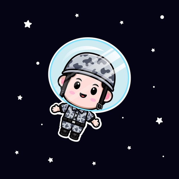 Cute army cartoon floating on space character