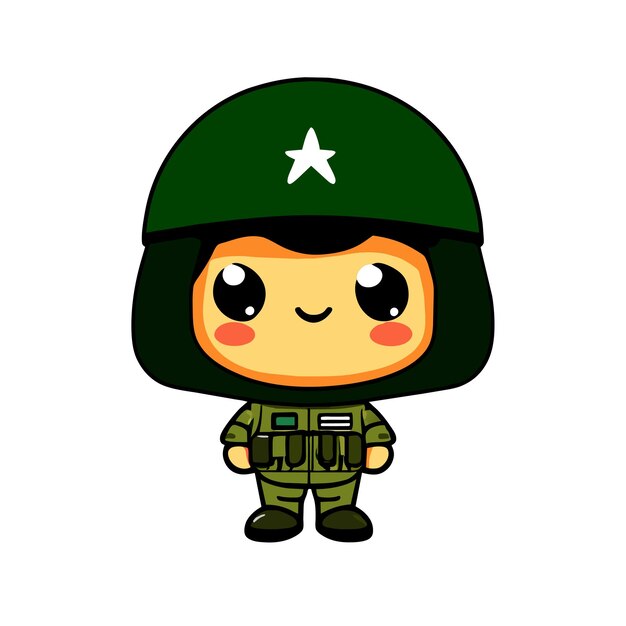 Vector cute army soldier helmet military hand drawn flat stylish cartoon sticker icon concept isolated