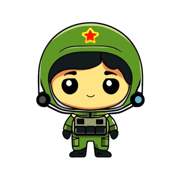 벡터 귀여운 군인 헬 군인 손으로 그려진 평평한 세련된 만화 스티커 아이콘 개념 고립