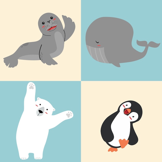 Cute artic animal cartoon set