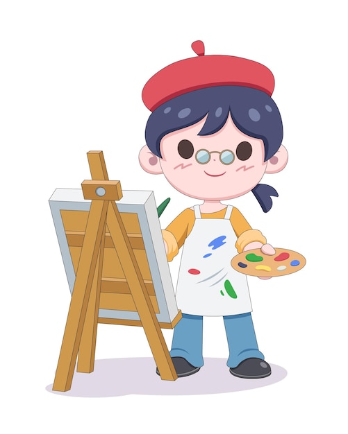 Premium Vector | Cute artist painter cartoon illustration