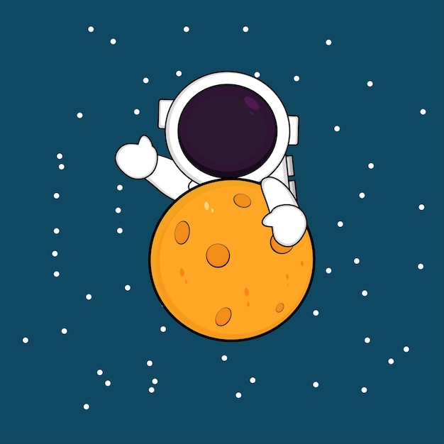 cute astonaut hugging the moon,waing