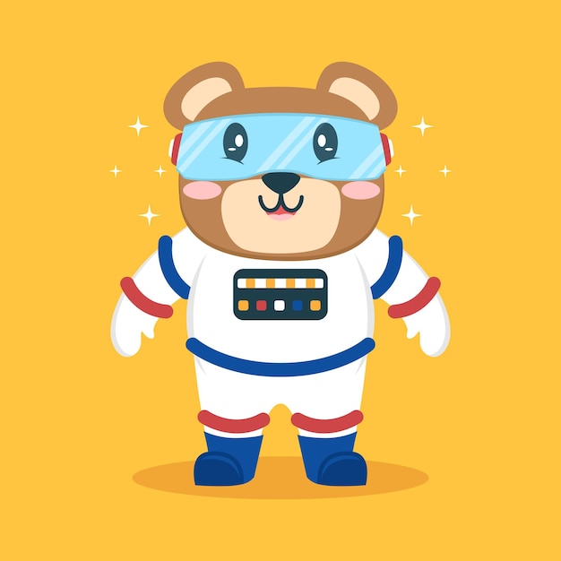 Cute astronaut bear cartoon logo vector illustration flat design