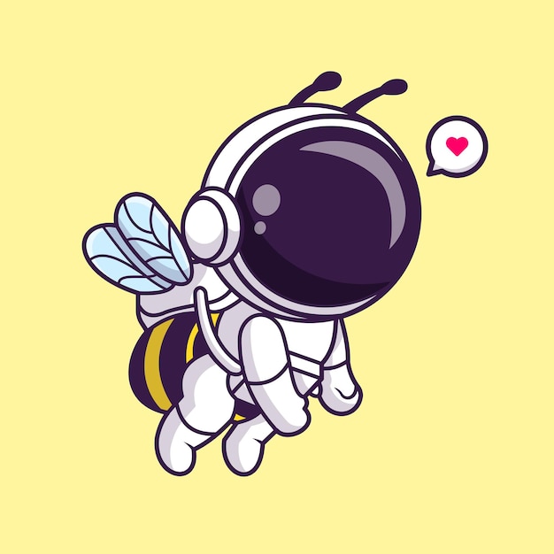 귀여운 우주 비행사 꿀벌 비행 만화 벡터 아이콘 그림입니다. 과학 동물 아이콘 개념 절연