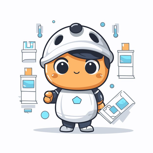 Carino ragazzo astronauta character design carino cartone animato illustrazione vettoriale