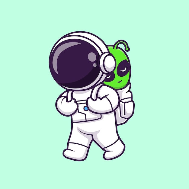 귀여운 우주 비행사는 아기 외계인 만화 벡터 아이콘 일러스트 레이 션 과학 기술 아이콘 절연을 가져