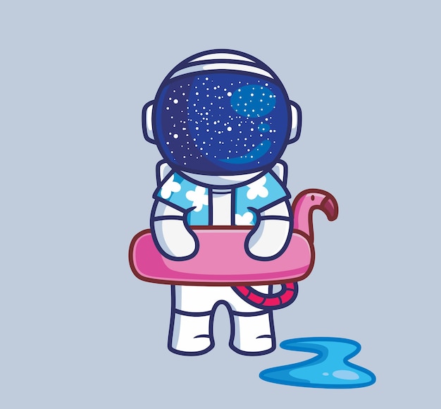 Cute astronaut bring flamingo lifebuoy cartoon travel holiday vacation summer concept Isolated
