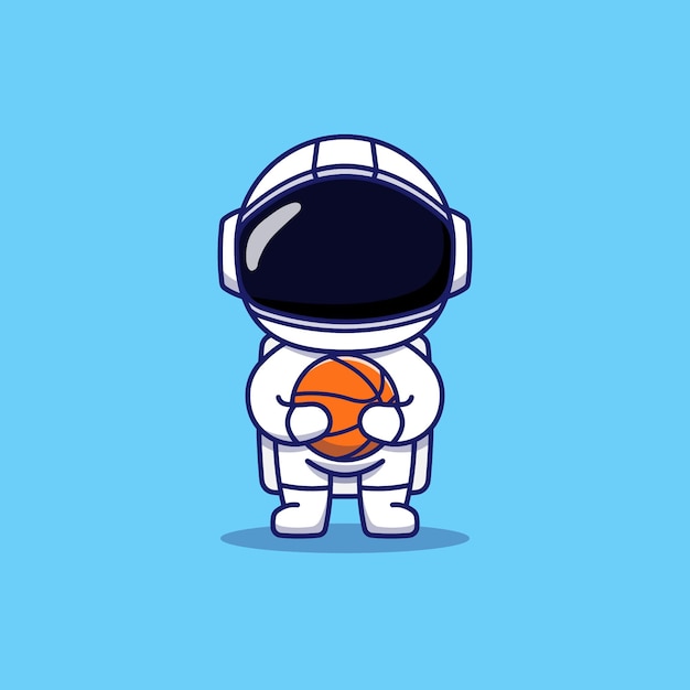 Cute astronaut carrying basket ball