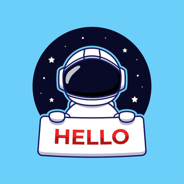 Cute astronaut carrying hello card