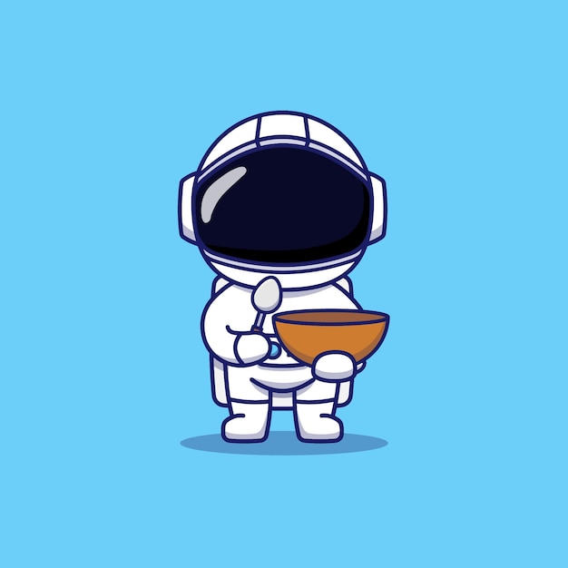 Cute astronaut carrying spoon and bowl