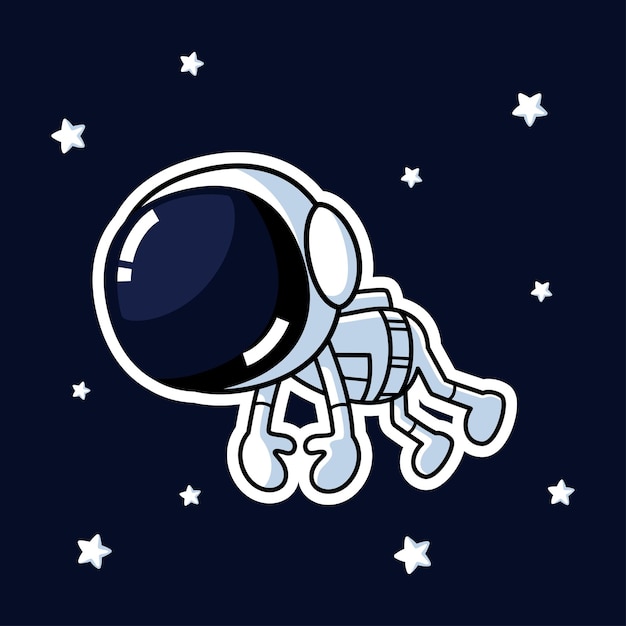 벡터 귀여운 우주 비행사 만화 캐릭터가 공간에 떠 있습니다 프리미엄 벡터 그래픽 자산