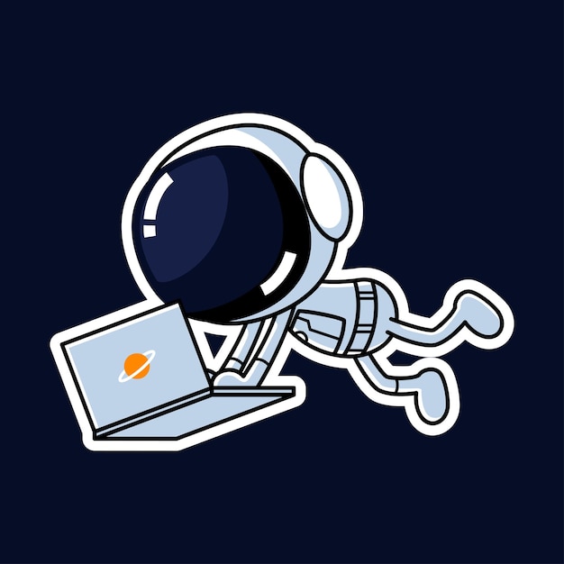 Симпатичный астронавт мультипликационный персонаж на ноутбуке Premium Vector Graphic Asset
