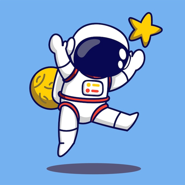 Simpatico personaggio mascotte dei cartoni animati astronauta flying vector illustration