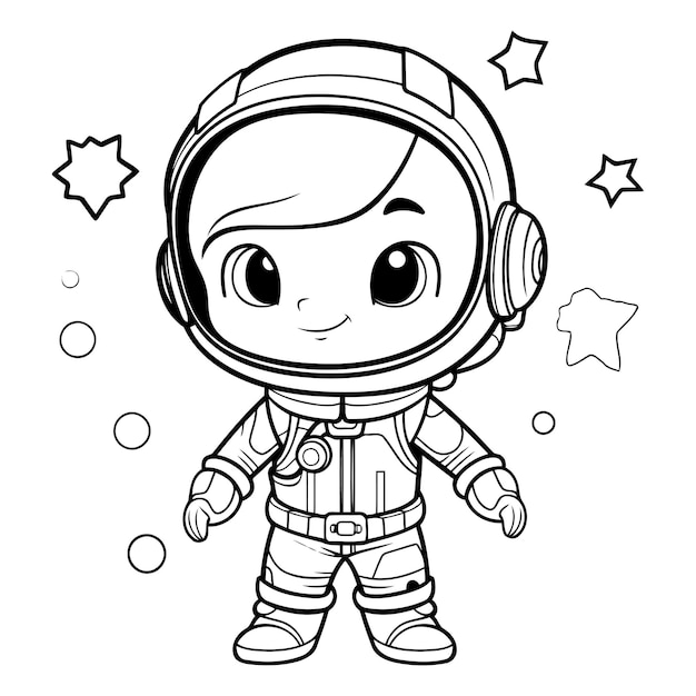 ベクトル 可愛い宇宙飛行士の漫画 ベクトルイラスト 子供向けカラーブック