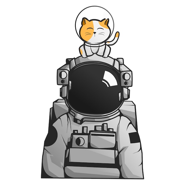 벡터 귀여운 우주 비행사 고양이 catstronaut 캐릭터 만화 벡터 과학 아이콘 그림 흰색 절연
