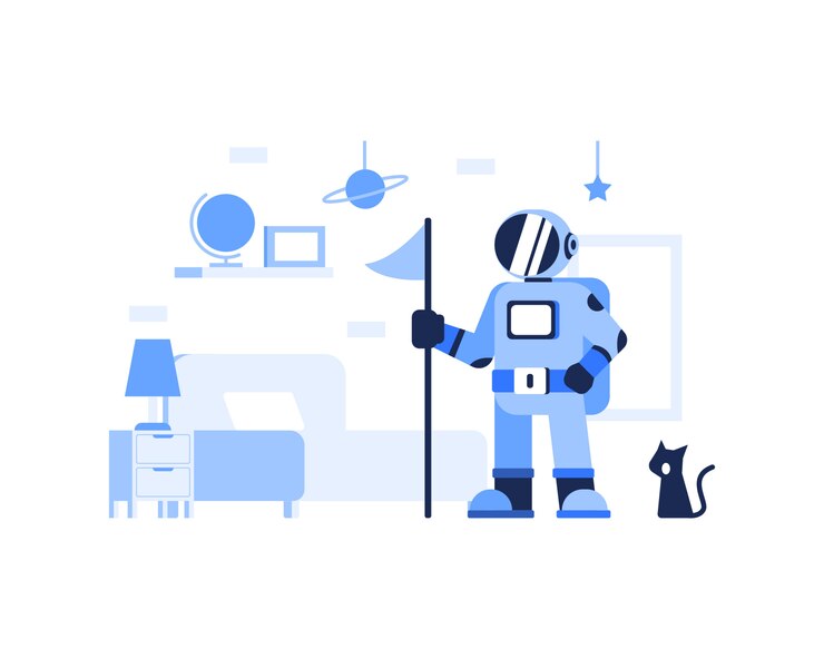 Vector cute astronaut and cat illustration