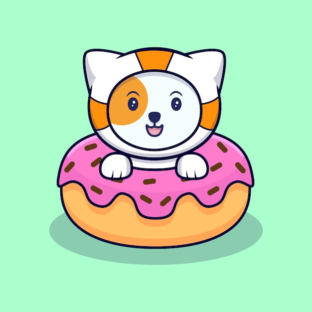 Vector cute astronaut cat  inside donuts