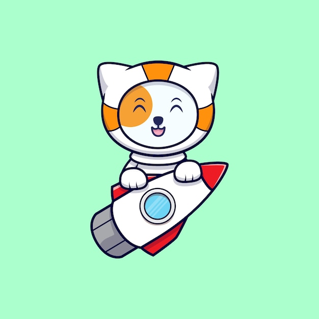 Cute Astronaut Cat Rides a Rocket