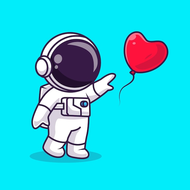 Cute Astronaut Catching Love Balloon Cartoon Vector Icon Illustration. Science Technology Isolated