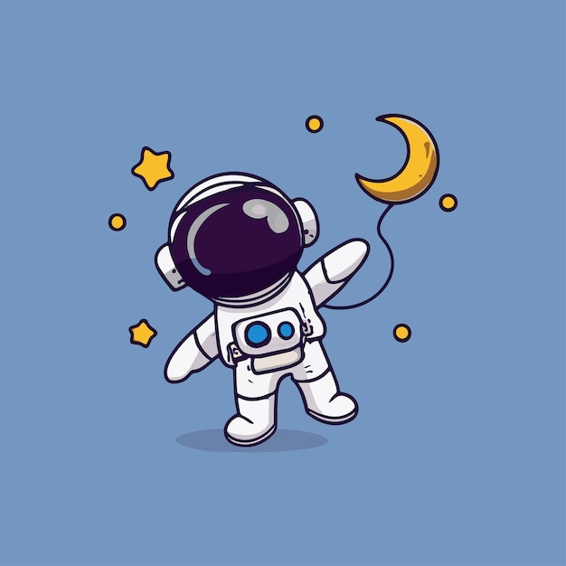 Cute astronaut catching moon cartoon vector icon illustration