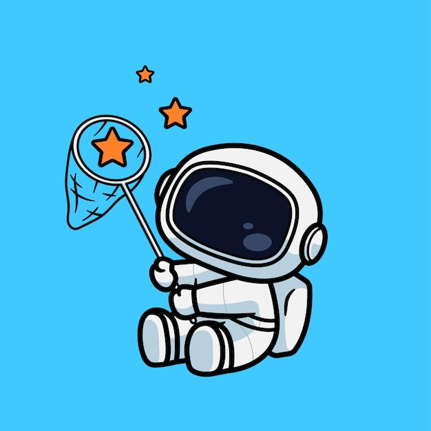 Vector cute astronaut catching stars