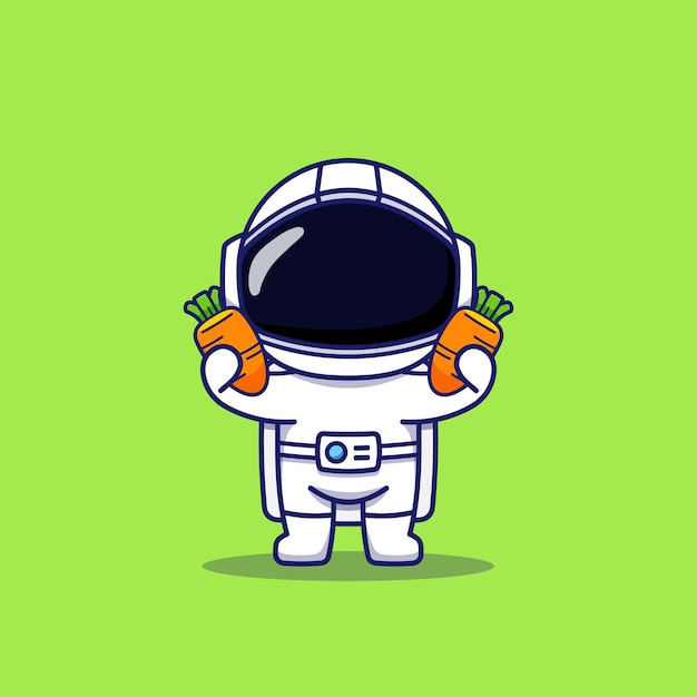 신선한 당근을 들고 귀여운 우주 비행사 캐릭터