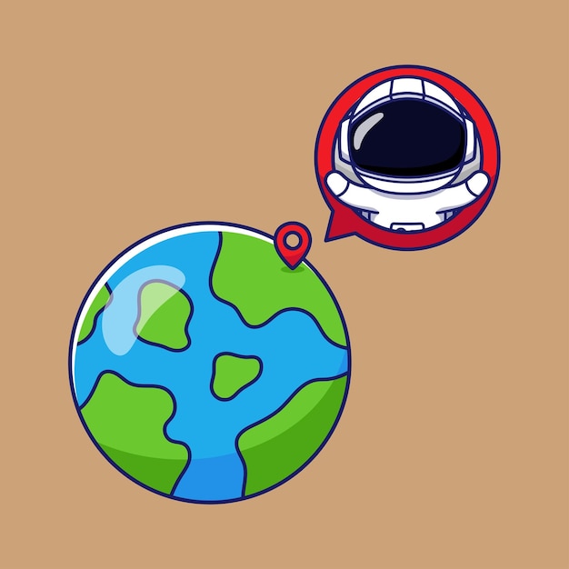 Vector cute astronaut character marking his location with red pin