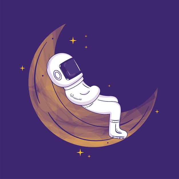 Cute astronaut character resting on a moon Vector illustration