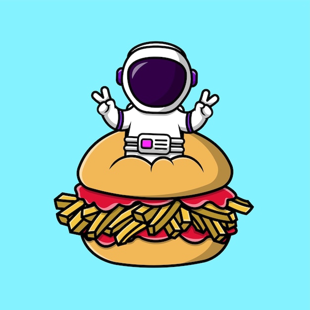 Cute Astronaut In Chip Butty With Peace Hand Cartoon Vector Icon Illustration