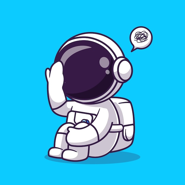 귀여운 우주 비행사 혼란 만화 벡터 아이콘 그림입니다. 과학 기술 아이콘 개념 절연