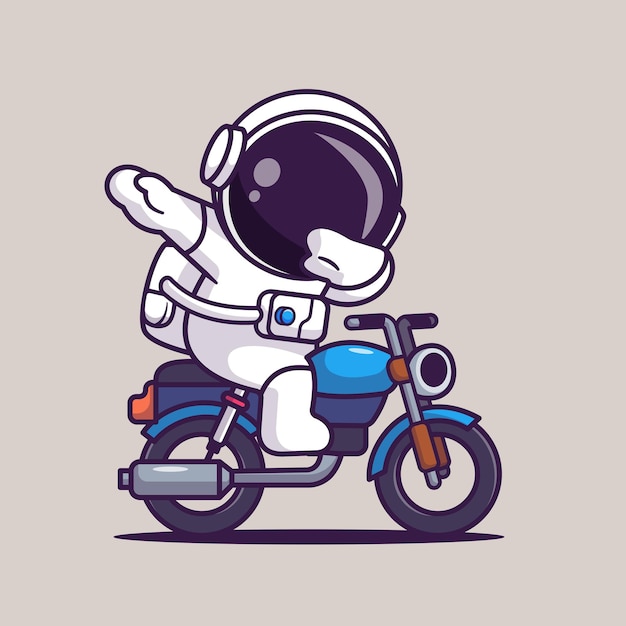 Vettore simpatico astronauta che tampona sull'illustrazione dell'icona vettoriale del fumetto del motociclo. icona del trasporto scientifico