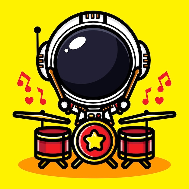 Vector cute astronaut design playing drums