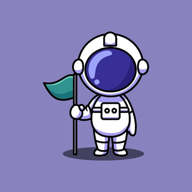 Cute Astronaut design with flag Cartoon Vector Icon Illustration Science Technology Icon Concept Isolated Premium Vector Flat Cartoon Style