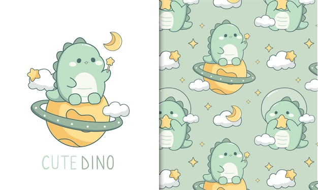 Cute astronaut dino seamless pattern for baby pattern wallpaper