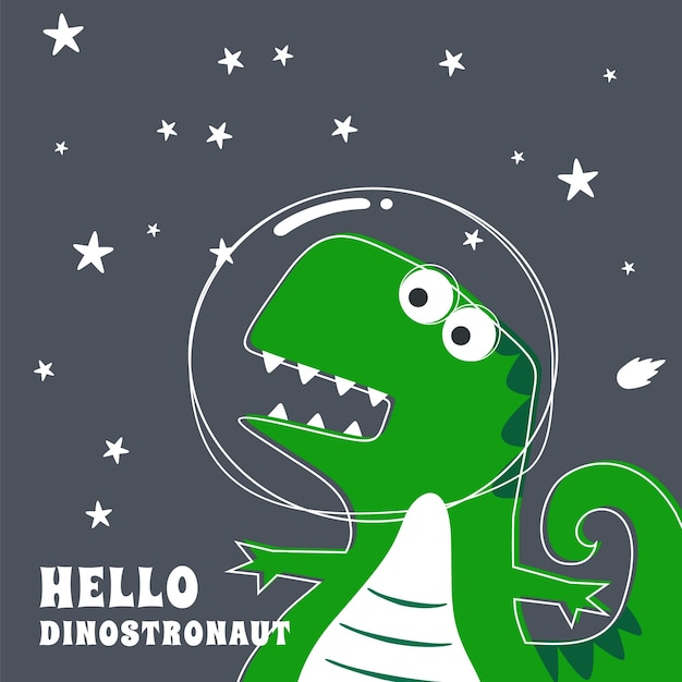 Vector cute astronaut dinosaur space theme tshirt print for kids