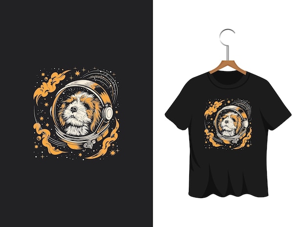 Cute astronaut dog in space t shirt design artwork