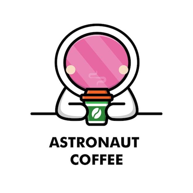 Vettore carino astronauta bere tazza di caffè cartone animato astronauta logo caffè illustrazione