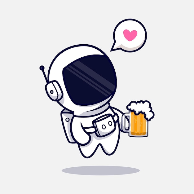 Cartoon carino astronauta bere birra. stile cartone animato piatto