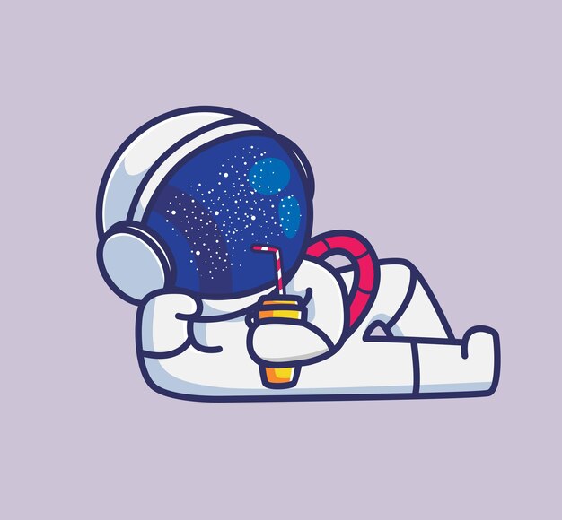 Vector cute astronaut drinking lemon juice cartoon travel holiday vacation summer concept isolated