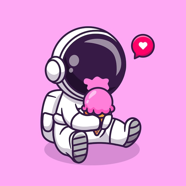 Carino astronauta mangiare gelato fumetto icona vettore illustrazione scienza cibo icona concetto isolato vettore premium. stile cartone animato piatto