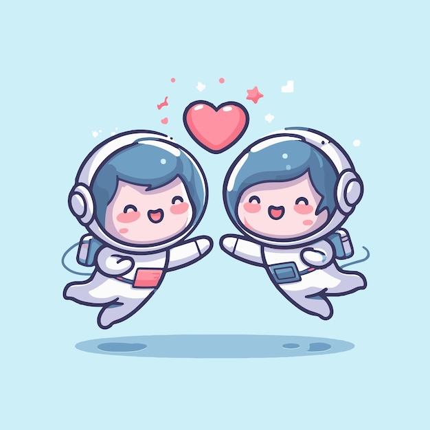 cute astronaut falling in love cartoon vector icon illustration