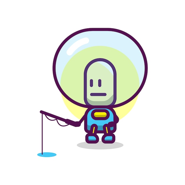 Cute astronaut fishing cartoon illustration