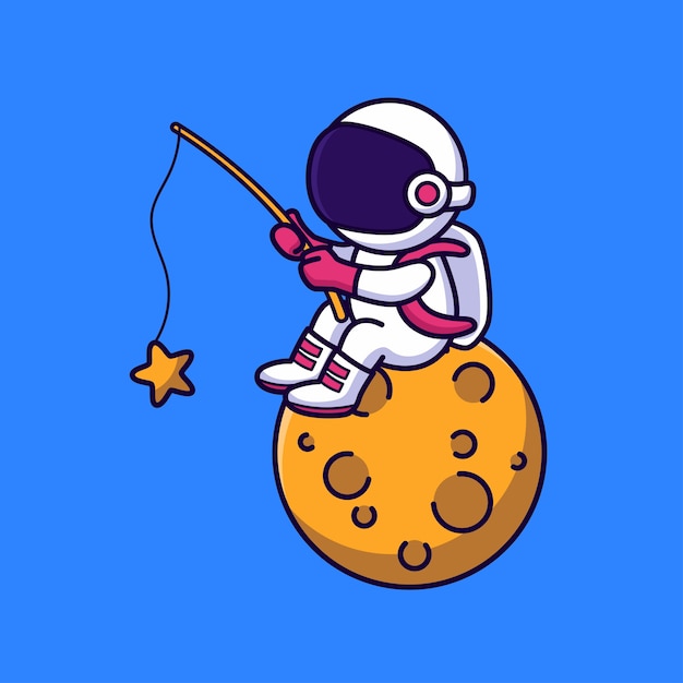 Cute astronaut fishing