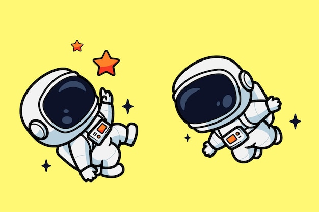 Vector cute astronaut flies and catches stars