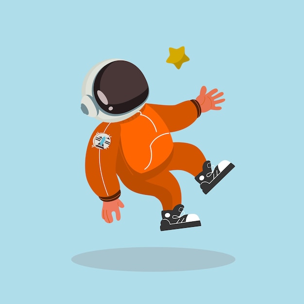 Cute astronaut floating try to catch a star vector illustration