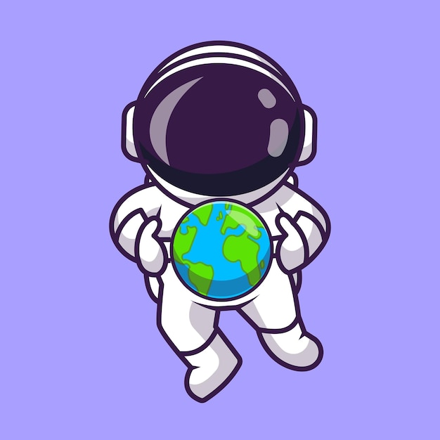 Cute astronaut floating with earth globe planet cartoon vector icon illustration. science technology