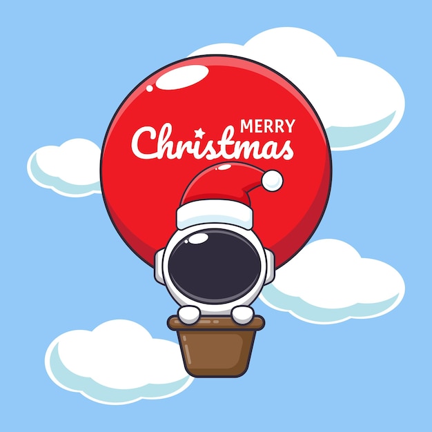 Vector cute astronaut fly with air balloon cute christmas cartoon character illustration