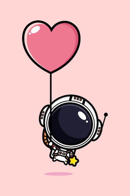 Cute astronaut flying in a love balloon