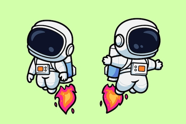 Vector cute astronaut flying on a space rocket